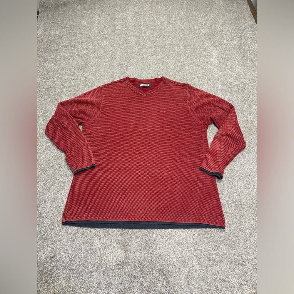 Carbon 2 Cobalt mens Red Textured V-neck Pullover Sweater size XL long sleeve